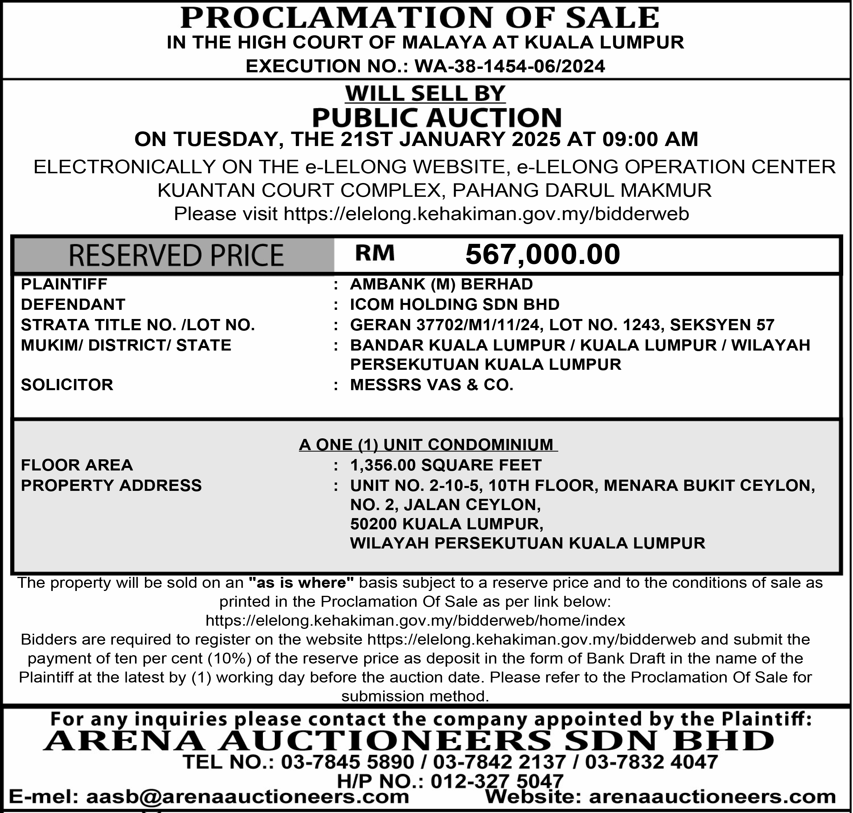 ARENA AUCTIONEERS SDN BHD.
