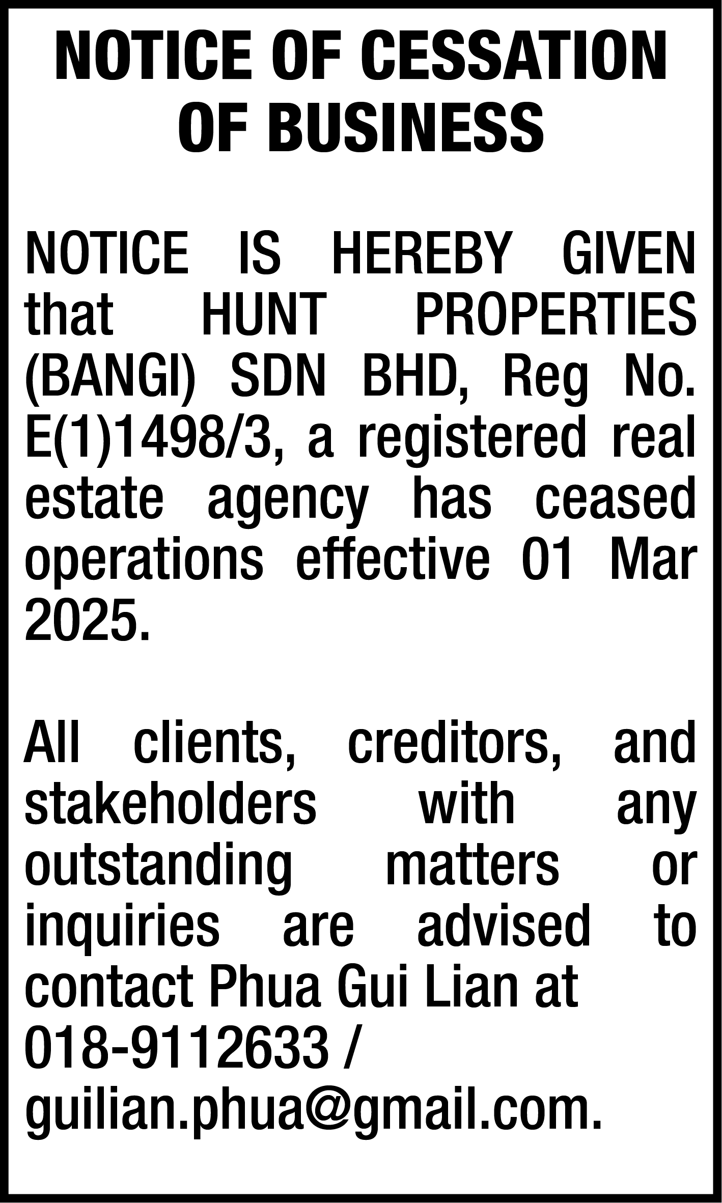 HUNT PROPERTIES (BANGI) SDN BHD