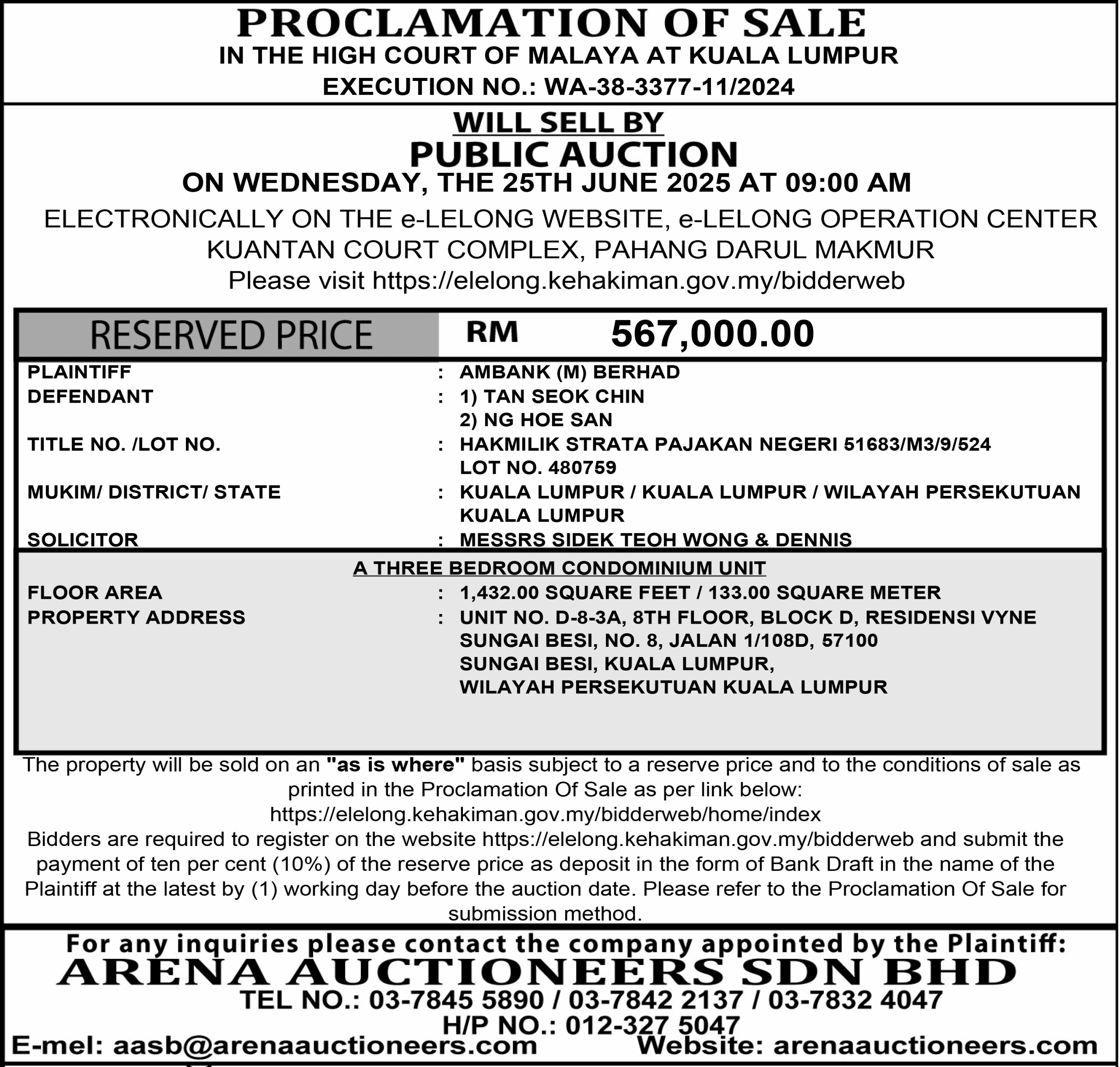 ARENA AUCTIONEERS SDN BHD.