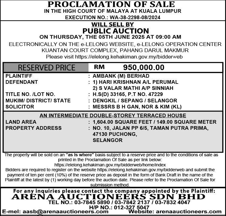 ARENA AUCTIONEERS SDN BHD.