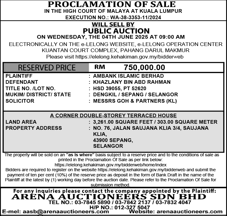 ARENA AUCTIONEERS SDN BHD.