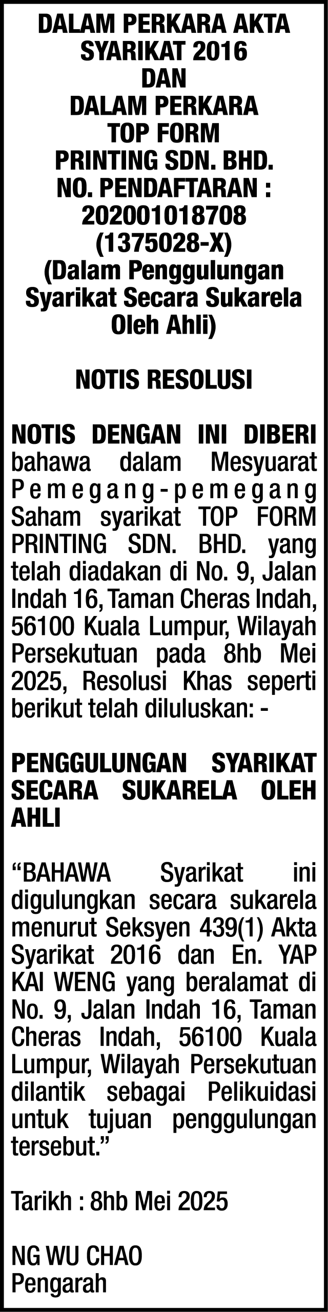 KW YAP CORPORATE SERVICES SDN BHD