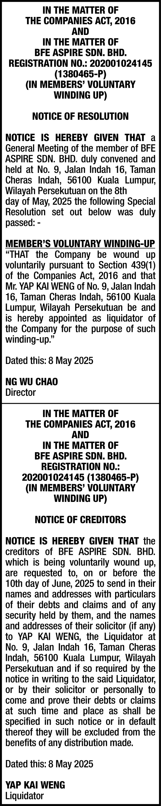 KW YAP CORPORATE SERVICES SDN BHD