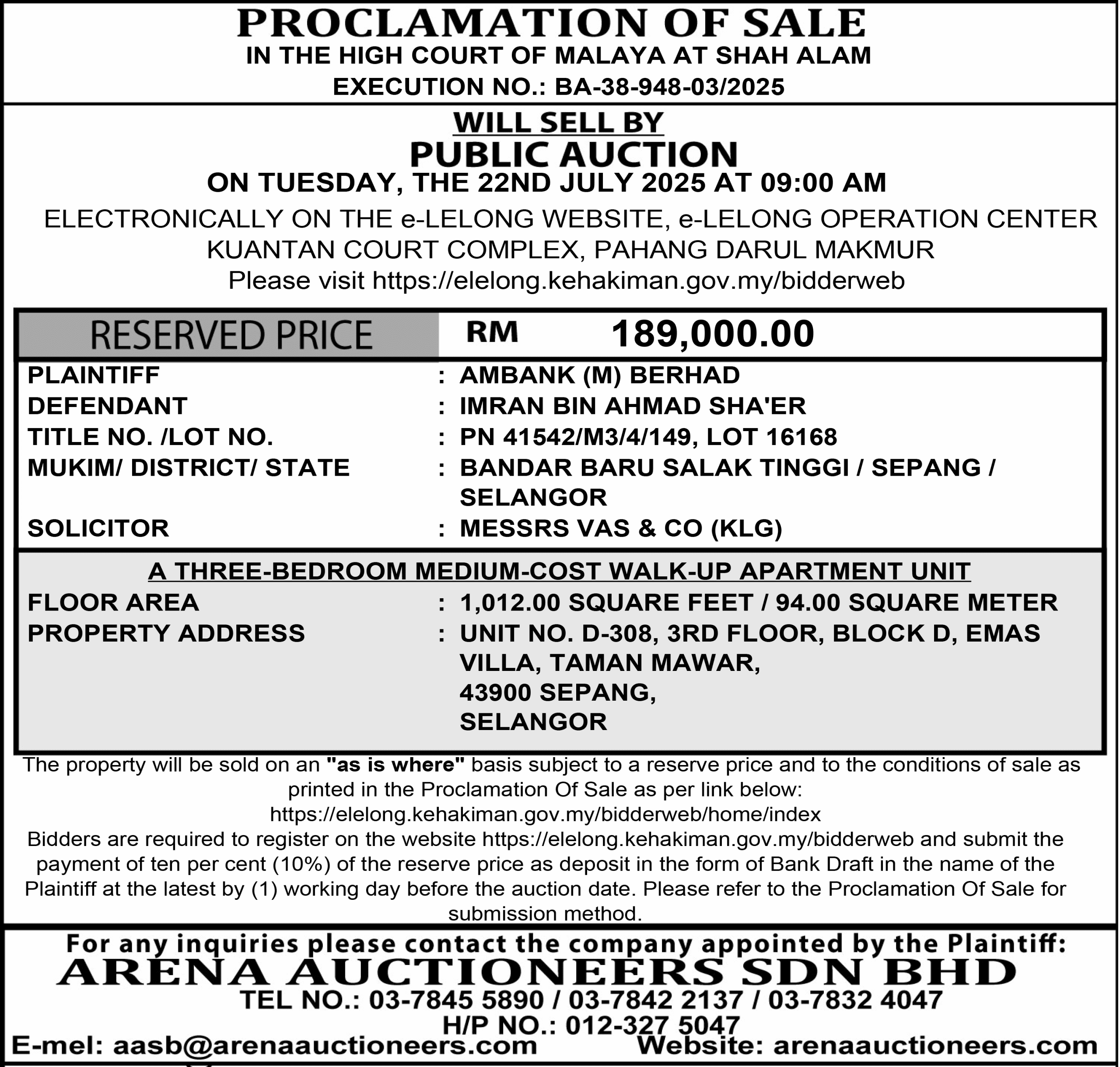 ARENA AUCTIONEERS SDN BHD.
