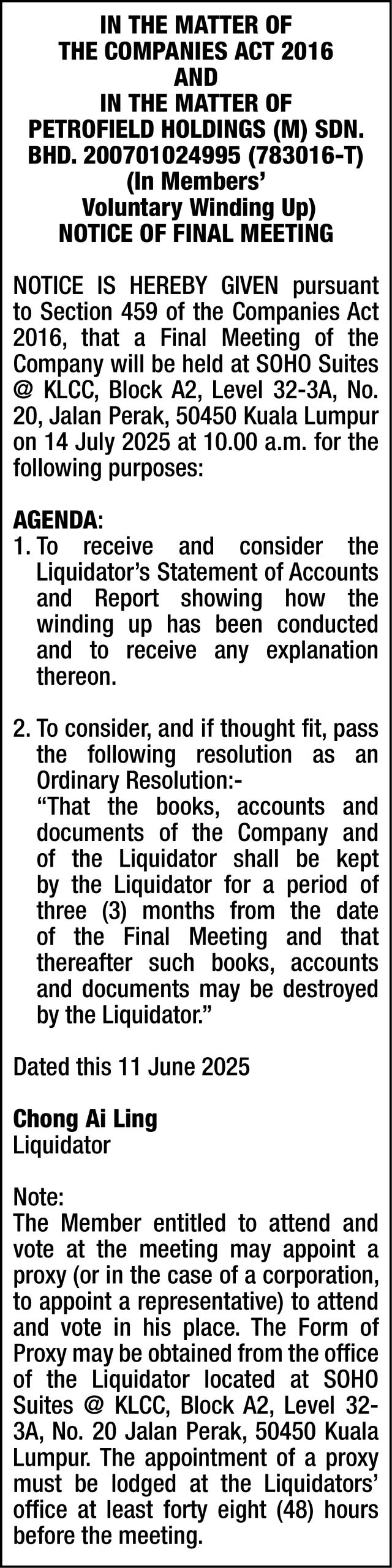 PETROFIELD  HOLDING (M) SDN BHD