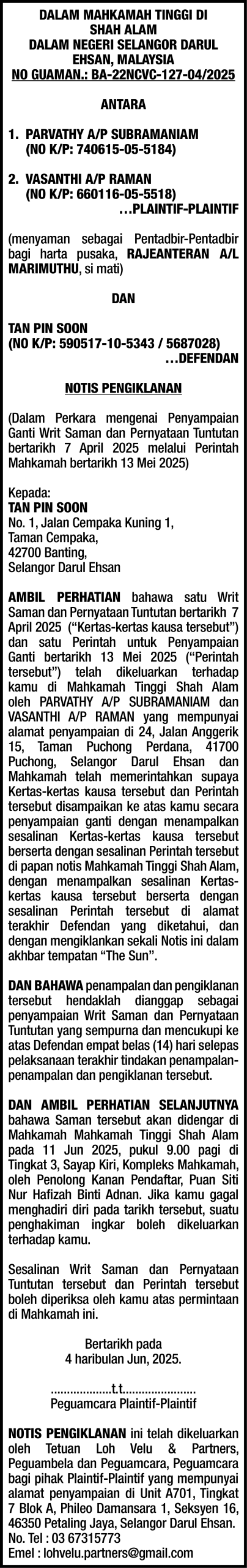 LOH VELU & PARTNERS