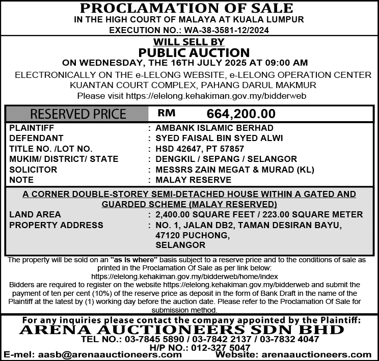 ARENA AUCTIONEERS SDN BHD.