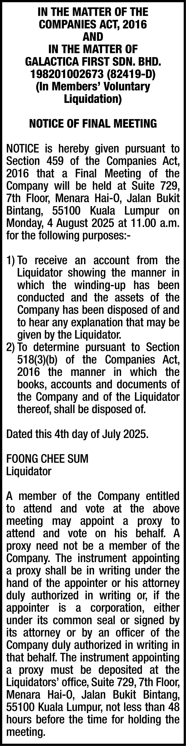 FOONG CORPORATE SERVICES SDN BHD