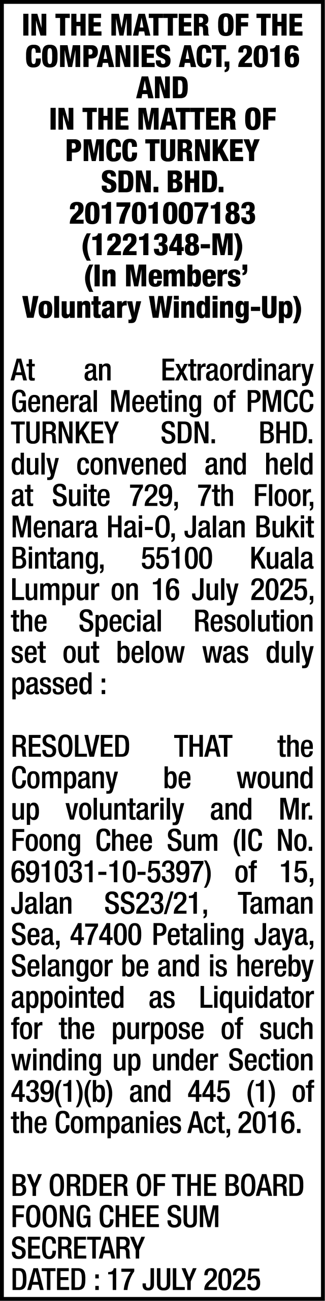 FOONG CORPORATE SERVICES SDN BHD