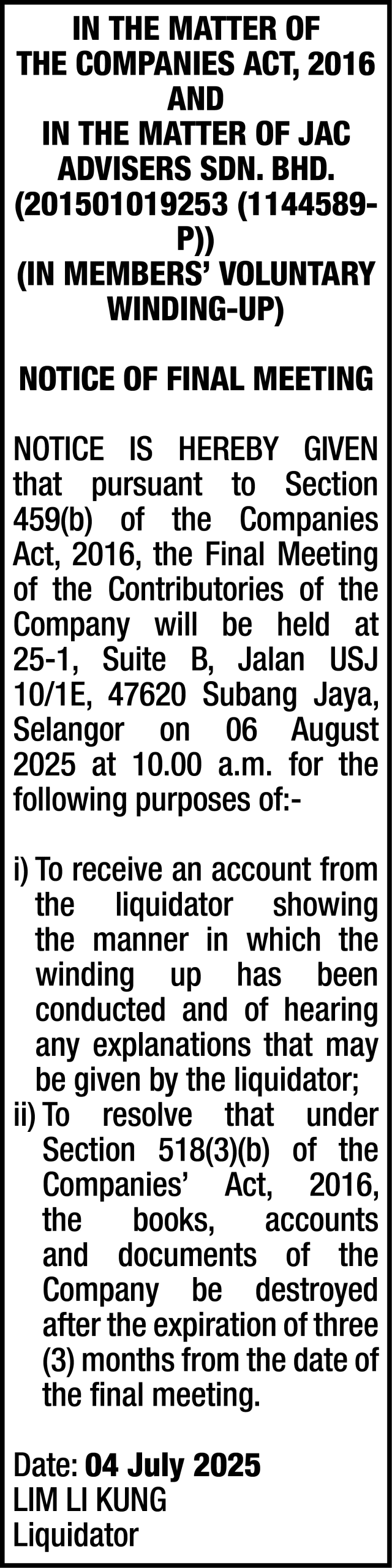 JERICHO CORPORATE ADVISORY SDN BHD