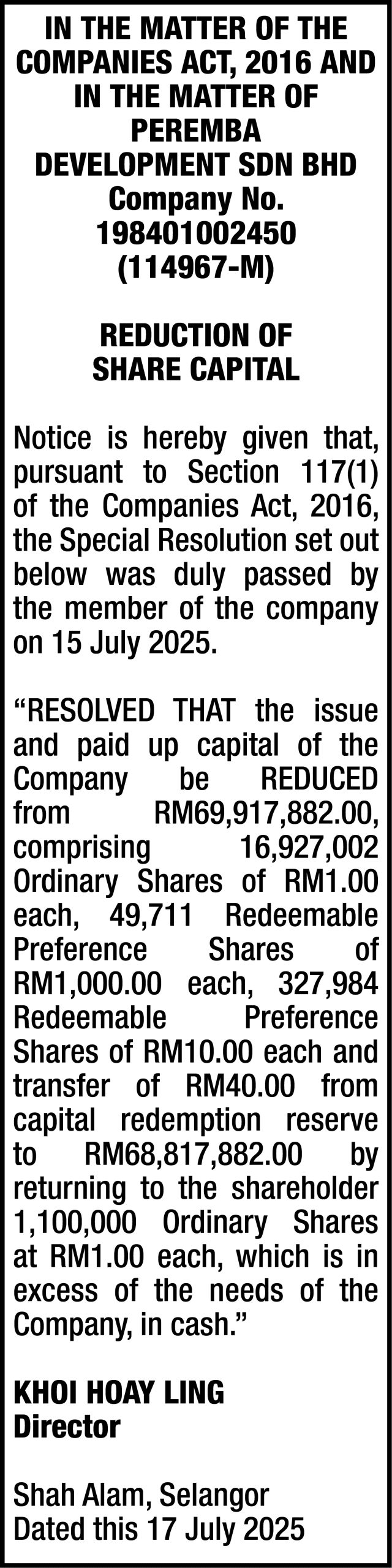 PEREMBA DEVELOPMENT SDN BHD