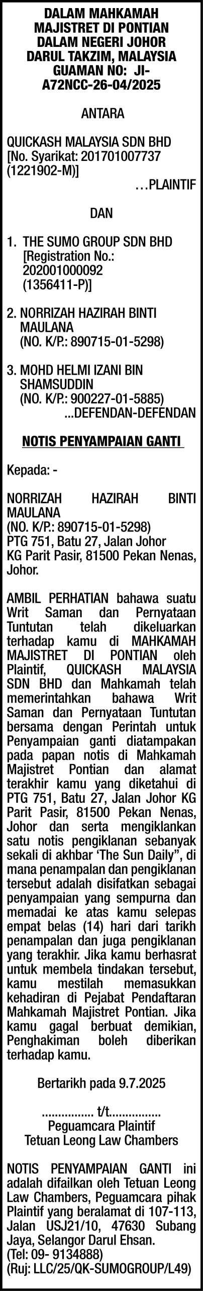TETUAN LEONG LAW CHAMBERS