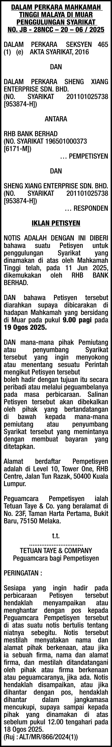 TAYE & CO. (BKT BARU MELAKA)