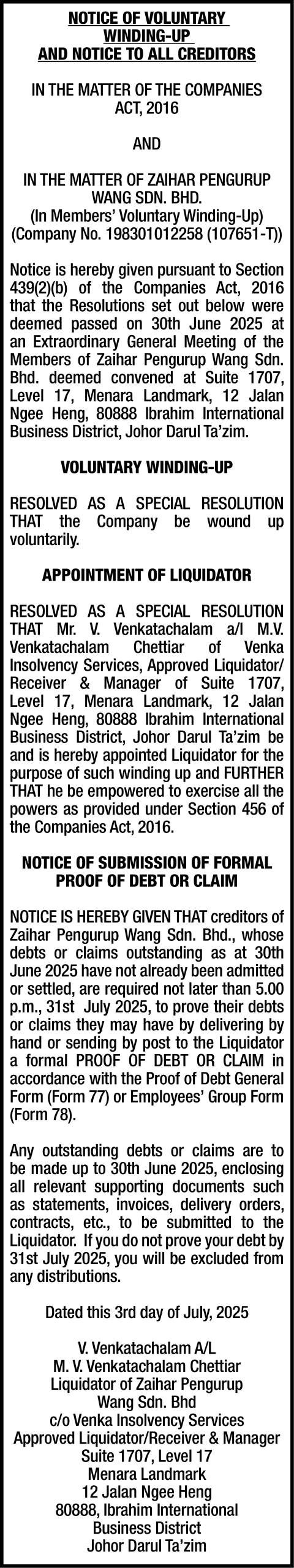 VENKA INSOLVENCY SERVICES