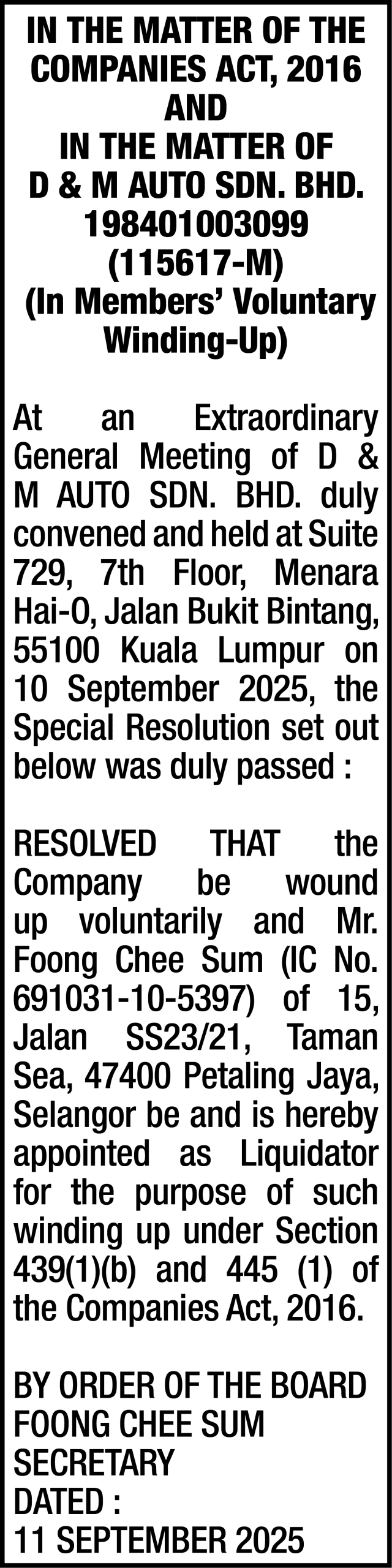 FOONG CORPORATE SERVICES SDN BHD